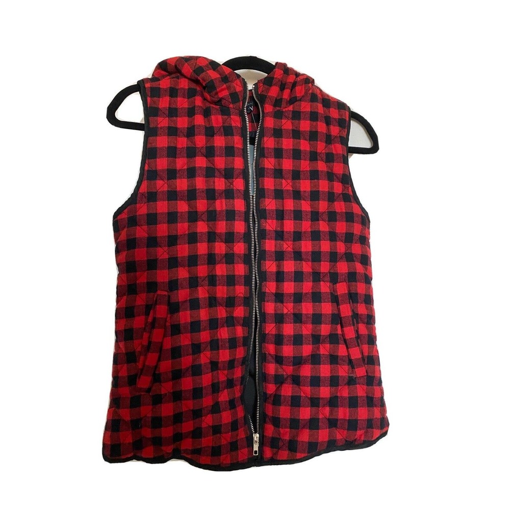 New Quinn Womens Vest Small Red Black Buffalo Plaid Full Zip Sleeveless Quilted